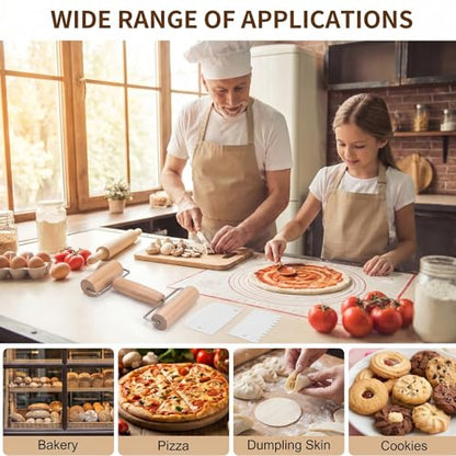JJUNW 1 Pc Small Rolling Pin, Wooden Pizza Dough Roller Rolling Pin Clay Texture Roller, Baking Double-Ended Rollings Pins With 3 Scrapers For Cookies, Pie, Bread Dough Kitchen Tool