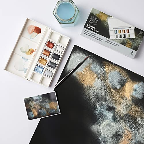 Winsor & Newton Cotman Watercolor Paint Set, 8 Half Pan, Metallic Set | Introductory Watercolor made with Fine Art Pigments, Perfect for Beginners, Lightfast & Permanent, Good Tinting Strength - style: 8 Half Pan Metallic Colors