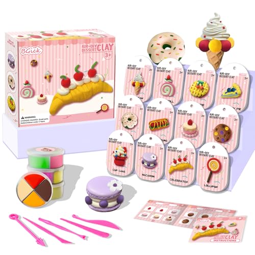 Air Dry Clay for Kids, Cake Themed, DIY Model Magic Clay with Sculpting Tools and Tutorials, 12 Boxes Modeling Magic Soft Clay Art Sculpting Supplies, Arts and Crafts Gift for Kids
