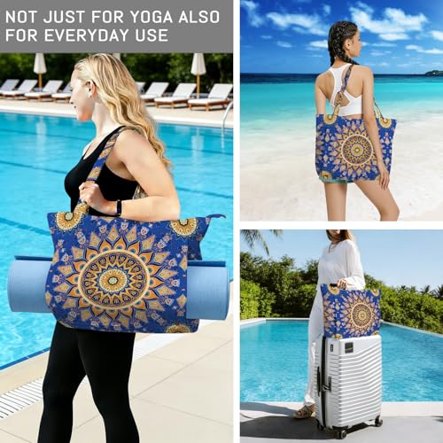 Mandala Yoga Mat Bag Large Yoga Bags and Carrier Fits All Your Stuff Yoga Tote Bags with Zipper Pocket Pilates Bag - color: Blue