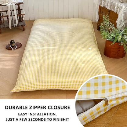 Yellow Gingham Japanese Floor Mattress Futon Cover, Twin - color: Yellow Gingham, size: Twin