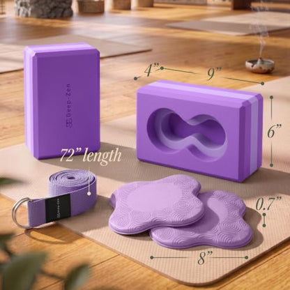 Yoga Blocks Wrist Support; Yoga Blocks 2 Pack with Knee Pads and Strap to Put Less Weight on Wrists; Durable, Versatile Yoga Brick Exercise Block Set, Blocks Yoga - color: Purple