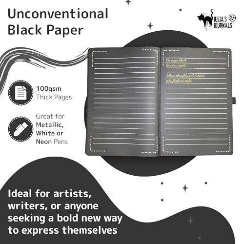 Julia's Journals Black Paper Journal for Writing or Sketch - 200 Pages (100 Sheets) - 100 GSM - A5 Note Book