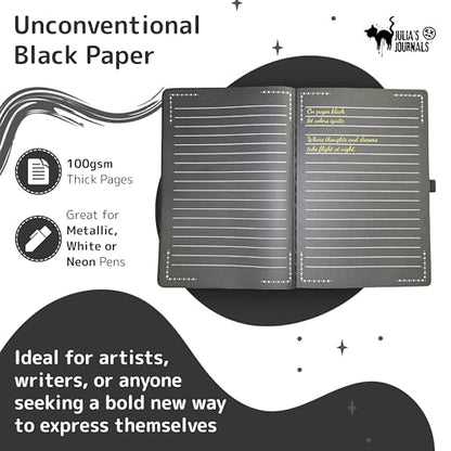 Julia's Journals Black Paper Journal for Writing or Sketch - 200 Pages (100 Sheets) - 100 GSM - A5 Note Book