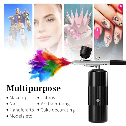 Airbrush Kit with Compressor Portable Airbrush Kit 48PSI High-Pressure Non-Clogging Air Brush Set Cordless Rechargeable with 0.3mm Nozzle and Cleaning Brush for Painting,Nail Art, Makeup (black) - color: Black
