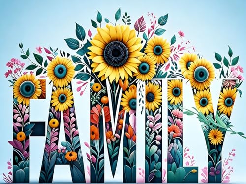 WUSARPLY Family Sunflower Diamond Painting Kits for Beginner Adults | Flower Diamond Art Kits Full Drill Diamond Dots Paint with Diamonds Gem Arts and Crafts for Beginner Home Wall Decor - color: YH021