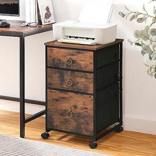 HOOBRO 3-Drawer Mobile File Cabinet, Vertical Filing Cabinet, Under Desk Cart with Drawers for Home Office, Rolling Printer Stand, A4/Letter-Sized, Fabric Drawer, Rustic Brown BF30WJ01 - color: Rustic Brown