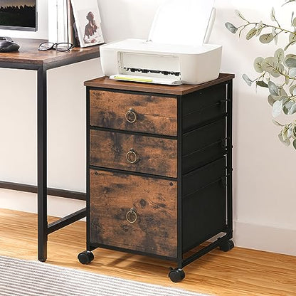 HOOBRO 3-Drawer Mobile File Cabinet, Vertical Filing Cabinet, Under Desk Cart with Drawers for Home Office, Rolling Printer Stand, A4/Letter-Sized, Fabric Drawer, Rustic Brown BF30WJ01 - color: Rustic Brown