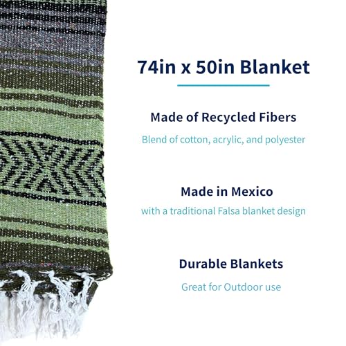 La Montana Bulk Falsa Mexican Blanket, 4 Pack, Dk Olive/Lt Olive/Charcoal - color: Dark Olive/Light Olive/Charcoal