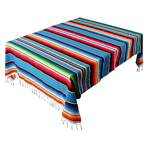 Mexican Tablecloth 60x85, Serape Blanket with Tassels for Party Decorations | Blue Mexican Blanket and Throws, Rectangle Woven Stripe Tablecloth, Vibrant Colors, Easy to Clean, Multi-Use Potential - color: Blue