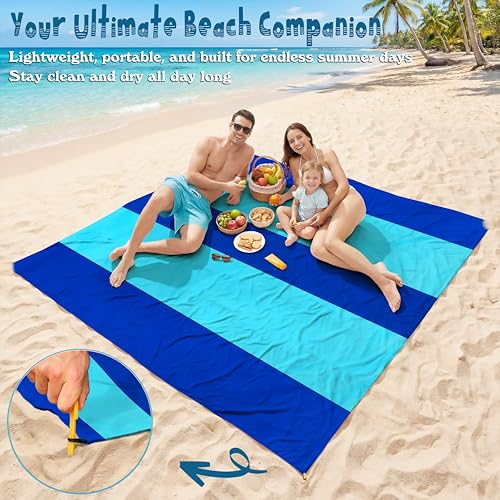 Aroveea Beach Blanket Waterproof Sandproof 78''X81''/10'X9' Oversized Mat - color: 2blue, size: 78''x81''