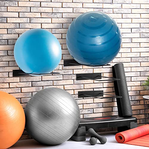 MyGift 4pc Yoga Ball Storage Rack, Black Metal Wall Mounted Gym Holder