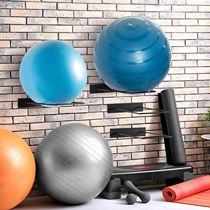 MyGift 4pc Yoga Ball Storage Rack, Black Metal Wall Mounted Gym Holder