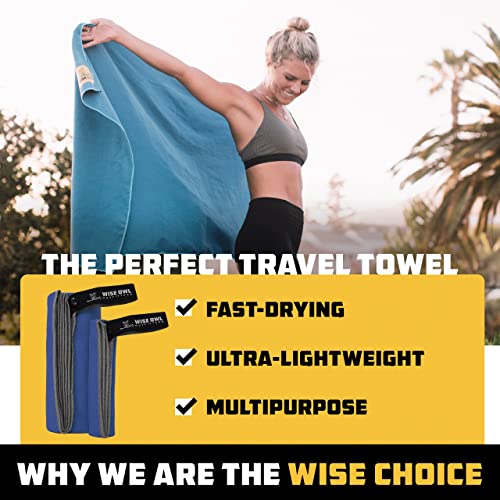 Wise Owl Outfitters Microfiber Camping Towel - Quick Dry Towel for Travel, Backpacking, Hiking, Beach, Gym & Yoga - Compact, Fast Drying & Lightweight - color: Marine Blue, size: Large (24x48) + Washcloth (12x12)