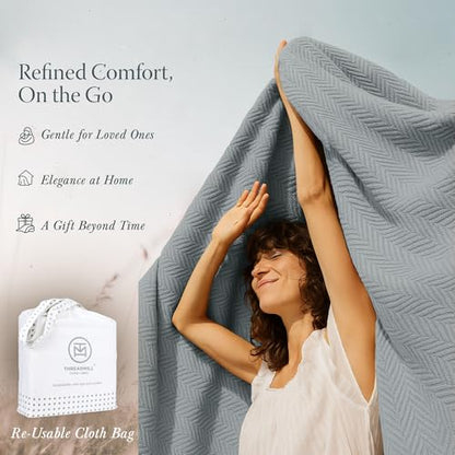 Threadmill Luxury 100% Cotton Twin Herringbone Blanket, Scottish Grey - color: Scottish Grey, size: Twin (68" x 92")