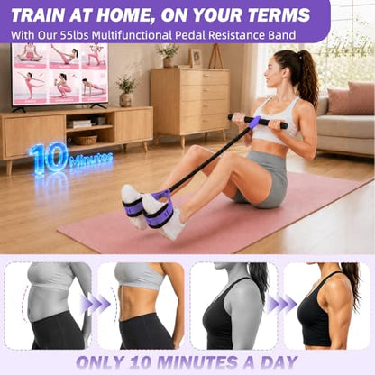 Pedal Resistance Band with Handles, 6-Tubes Natural Rubber Exercise Band - color: Upgraded-Black Purple