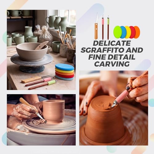 Leriton 2 Pack Pottery Carving Tool Set 6in Sculpture Carving Scraper Tool Pottery Modelling Shape for Tea Cup Mug Vase Leather Hard Clay Cutters with Wooden Handle for Ceramic Sculpture Craft (Set 3) - color: Multicolor, style: Set 3