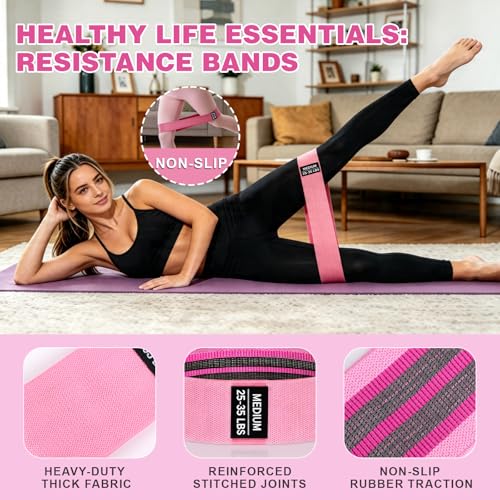 OKbulter Resistance Bands for Working Out, 3 Levels Exercise Bands Set | 3 Levels Exercise Bands Set for Legs, Hips, Strength Training, Pilates, Yoga and Rehab for Women & Men