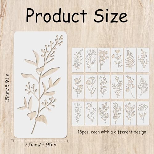 18 Pack Floral Stencils for Painting on Wood, Reusable Flower Stencils for Crafts, Wildflower Botanical Templates for Furniture, Wall, Canvas & DIY Home Decor - style: Floral