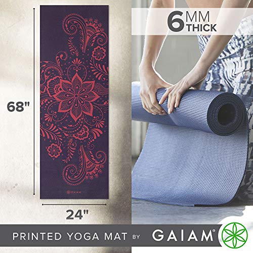 Gaiam Premium Yoga Mat, 6mm Thick Print Mat | Premium 6mm thick cushioning for joint support. Non-slip print design for yoga, Pilates & floor workouts. - color: Aubergine Swirl