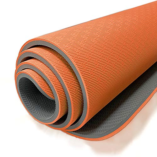 Hatha Yoga Extra Thick TPE Yoga Mat - 72"x 32" Thickness 1/2 Inch -Eco Friendly- With High Density Anti-Tear Exercise Mats For Home Gym Travel & Floor Outside - color: Orange/Gray