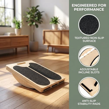 Calf Stretcher Slant Board, Adjustable Wooden Incline Board for Stretching, Non Slip Foot Stretcher for Calf, Achilles, Ankle, Hamstring Exercise