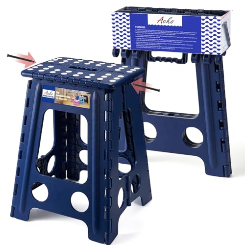 ACKO 17.5" Folding Step Stool, 400 lbs Capacity Foldable Stools, Royal Blue | Portable Heavy Duty Collapsible Foot Stool with Handle for Adults & Kids, Non-Slip, Safety Lock, Kitchen Bathroom Outdoor - color: Royal Blue, size: 17.5 Inch
