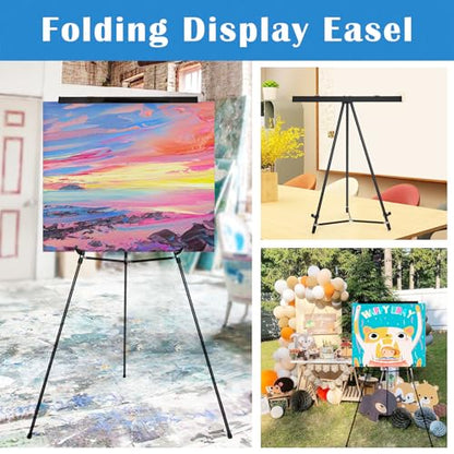 Falling in Art 63 1/2'' Aluminum Flip Chart Easel Stand, Black, 4 Pack | Presentation Easel with Adjustable Floor for Boardroom, Whiteboard, Paper Pads, Signage - style: Black 4-Pack