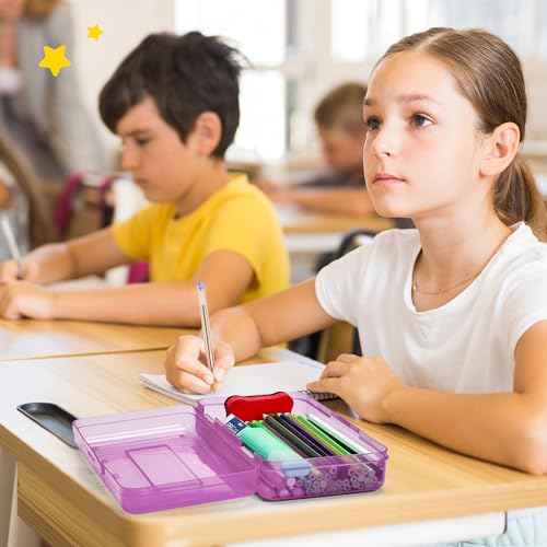 GAMENOTE Plastic Pencil Box with Personalized Sticker,Large Capacity,Purple | Kid Large Hard Pencil Case with Snap-tight Lid, Small Art Craft Storage Containers, School Supply Box for Boys, Girls - color: Purple