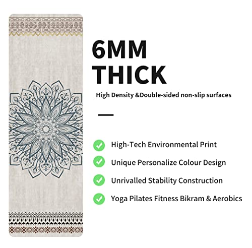nuveti Yoga Mat Print Extra Thick TPE Non Slip Fitness Exercise Mat with Carrying Bag,72"x24" Extra Thick 6MM Exercise & Workout Mat for Yoga, Pilates Fitness and Floor Exercises - color: QQS