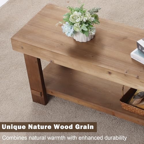 51.2" Solid Wood Bench, Long Farmhouse Narrow Entryway Bench, Natural - size: 51.2"W