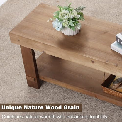 51.2" Solid Wood Bench, Long Farmhouse Narrow Entryway Bench, Natural - size: 51.2"W