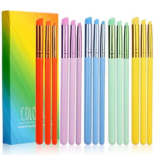 Yoseng 15 Pieces Mini Detailed Ink Blending Brushes for Card Making,Small Blender Art Blending Tool,Use with Intricate Stencils,Deal with Small Details(oblique head,5 colors) - color: 5 Colour Rainbow（Slant head）