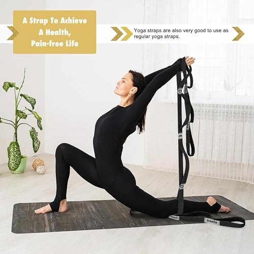 Stretching Strap Yoga Strap with 10 Loops, Non-Elastic Stretch Band for Physical Therapy, Flexibility, Exercise, Pilates, Dance & Gymnastics Workout - color: Black