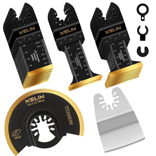 18PCS Titanium Oscillating Tool Blades, Universal Multitool Blades | Multi Tool Blades Stainless Steel Scraper,Semicircle for Light Metal Sheet Pipe and Wood (NOT for Star Lock Interface) - size: 18 PCS (with Scraper & Semicircle Kit)