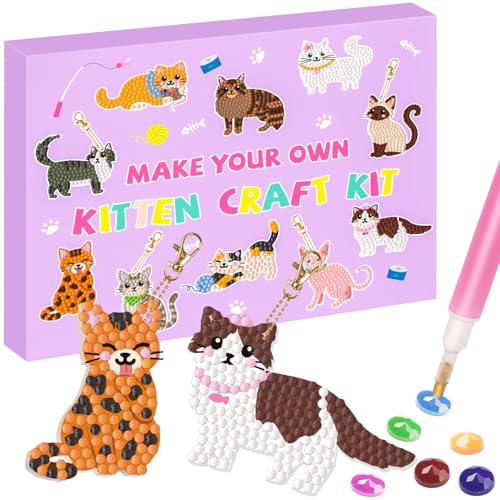 Labeol Arts and Crafts for Kids - Creat Your Own GEM Keychains-5D Diamond Painting by Numbers GEM Kits for Kids Girls Toddler Age 6-7 6-8 10-12 - style: Cat