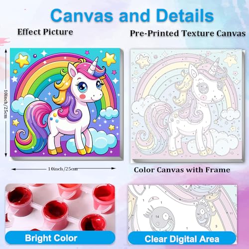 Artunion Framed Paint by Numbers Kit for Adults Beginners & Kids Ages 8-12,Rainbow Horse Paint by Number with Frame,Cute Animal Paint by Numbers Kit on Canvas 10 * 10 Inch Without Easel - color: ZXT-327-F