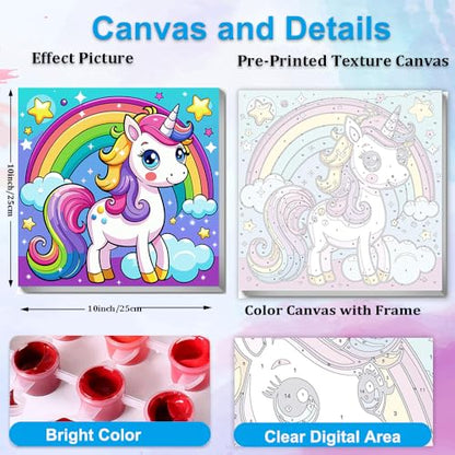 Artunion Framed Paint by Numbers Kit for Adults Beginners & Kids Ages 8-12,Rainbow Horse Paint by Number with Frame,Cute Animal Paint by Numbers Kit on Canvas 10 * 10 Inch Without Easel - color: ZXT-327-F