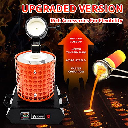 TOAUTO Gold Melting Furnace 1+3 KG 1400W 2100℉ | Digital PID Smelter Kiln Kit Casting Refining Jewelry Precious Metals Gold Silver Copper Aluminum 110V