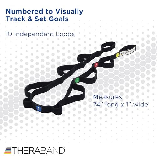 THERABAND Stretch Strap with Loops to Increase Flexibility, Dynamic Stretching Tool for Athletes Including Dancers, Cheerleaders, Gymnasts, Runners, Pilates and Yoga Elastic Stretch Out Band