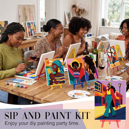 Blosssound 10 Set Pre Printed Canvas Pre Drawn Canvas Painting with Easel Kits 5" x 7" Outline Painting Panels for Beginners, DIY Craft Project, Party Favor, Home Decors(Modern Lady) - style: Modern Lady