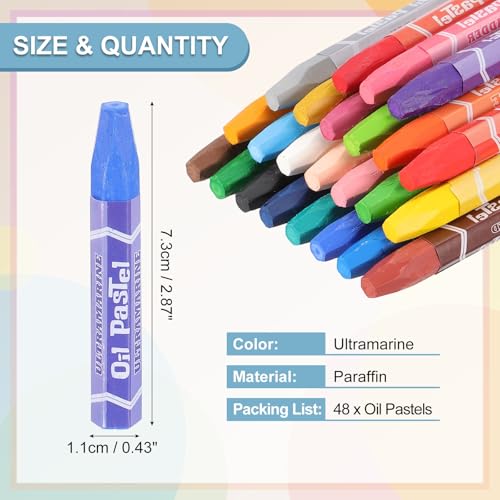 PATIKIL Ultramarine Oil Pastels, 48Pcs Soft Oil Crayons Pastels Stick Vibrant and Creamy Art Supplies Bulk for Artists Beginners Art Painting Drawing Blending Graffiti Gallery - color: Ultramarine