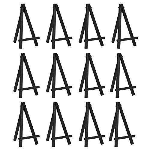 EBOOT 12 Pack 6.25 Inch Black Mini Wood Easels, Small Display Easel Stand for Painting Canvases, Art and Crafts, Tripod, Painting Party, Students Tabletop Easels, Portable Canvas Picture Sign Holder