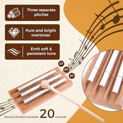 Meditation Instruments Set - Perfect for Classroom Management, Yoga, Prayer | Includes Tibetan Tingsha Cymbals, Three-Tone Chime Bell with Mallet, 2 Tibetan Drawstring Bags