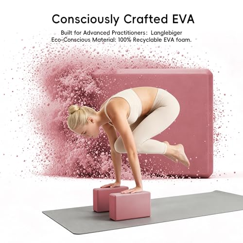 High Density EVA Yoga Blocks 2 Pack, 280g Pro-Level Exercise Brick (46-50 Shore C Firmness), Odor-Free & Non-Slip Foam Props for Yoga, Pilates & Stretching - color: pink