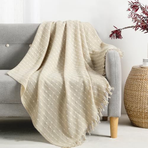 BOURINA Faux Cashmere Throw Blanket, Soft Sofa Blanket, Beige 50x60 inch - color: Beige