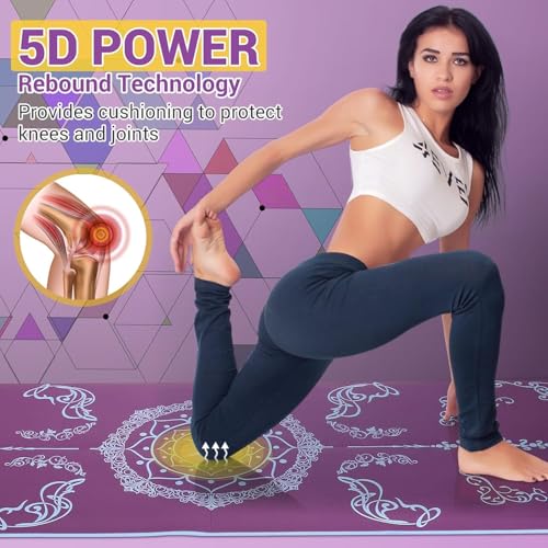 Avoalre Folding Yoga Mat, Eco-Friendly PVC Travel Yoga Mat Packable, Double Sided Non-Slip Printed Yoga Mats with Bag for Home Workout Gym Exercise Fitness Pilates Stretching (72" x 24" x 1/5" Thick) - color: Purple