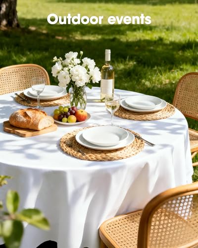 Pureegg Plastic Table Cloth Disposable 8 Pack, 84 Inch Round, White | Party Supplies, Wedding, Picnic, Leakproof & Sturdy, White, Round Tablecloth, Table Cover - color: White, size: 84" Round