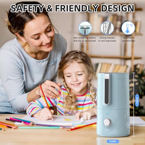 deli Electric Pencil Sharpener, Fully Automatic Pencil Sharpener | for 6.9-8mm Pencils, 5 Sharpness Modes, Rechargeable Hands-Free Sharpener for Classroom Home Office,Blue - color: Blue
