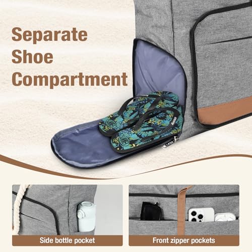Beach Bag for Women - 35L Large Tote Bag, Waterproof & Sandproof, Zippered Carry On Bag for Pool, Beach & Travel - color: Grey